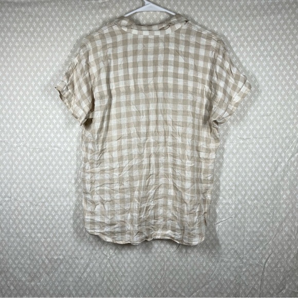 Marine Layer Cream Tan Linen‎ Blend Gingham Button Up Top - Picture 6 of 6